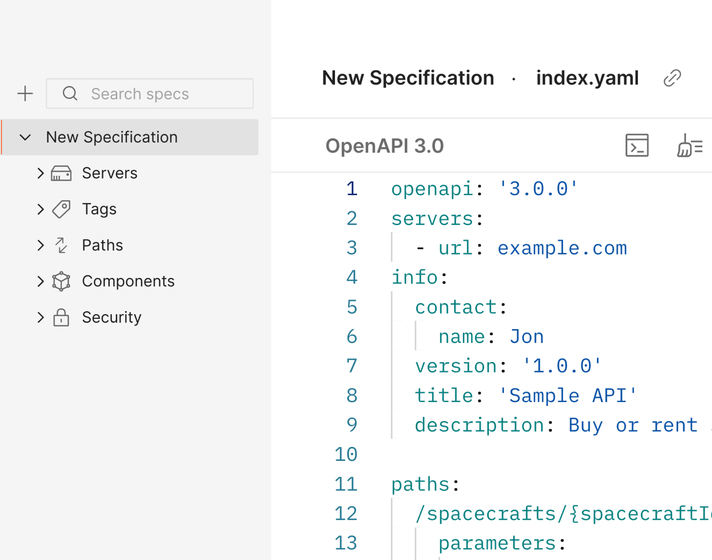 Spec Hub showing an inline governance violation on an OpenAPI spec